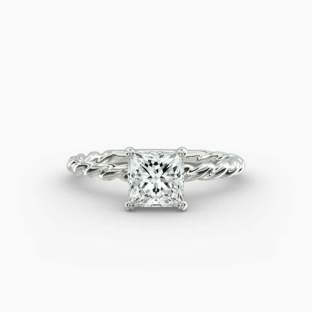 Princess Cut Rope Band Lab-Grown Diamond Ring | 0.50–5.00 Carat | IGI Certified | Yellow, White, Rose Gold