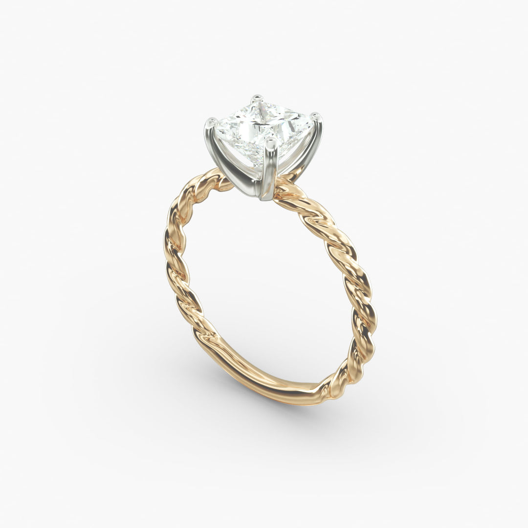 Princess Cut Rope Band Lab-Grown Diamond Ring | 0.50–5.00 Carat | IGI Certified | Yellow, White, Rose Gold