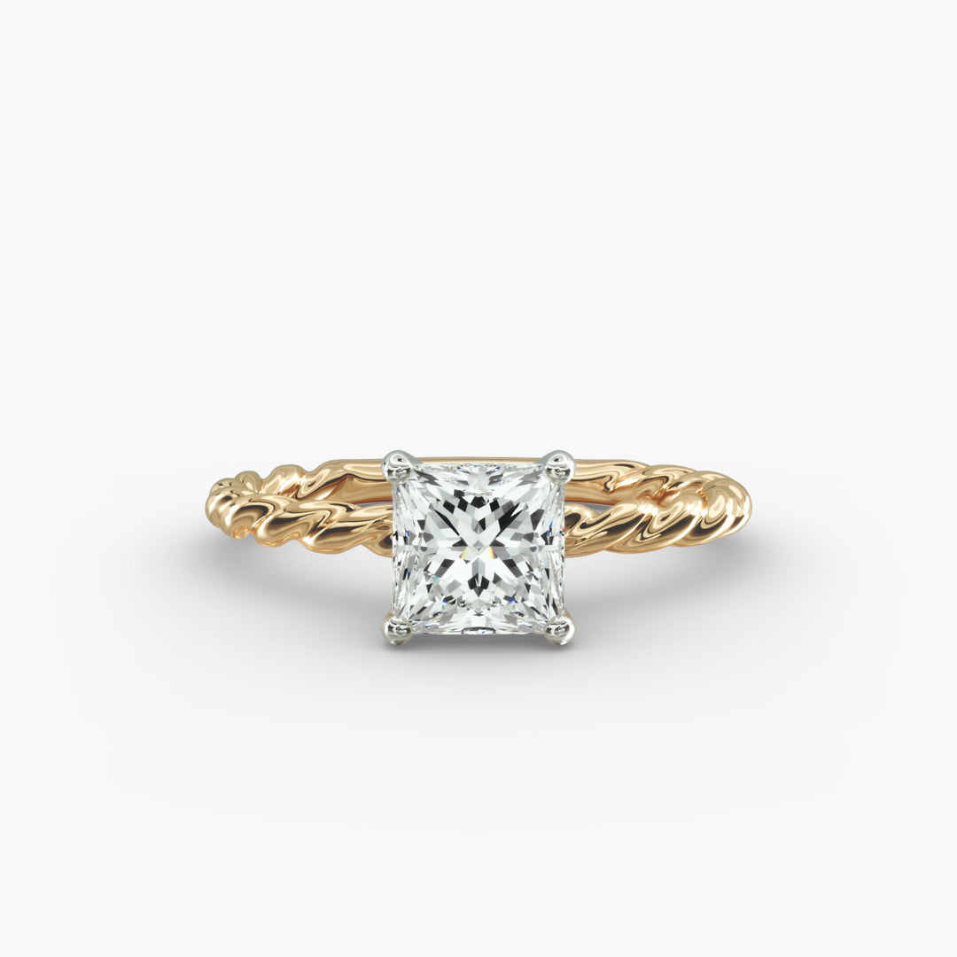 Princess Cut Rope Band Lab-Grown Diamond Ring | 0.50–5.00 Carat | IGI Certified | Yellow, White, Rose Gold