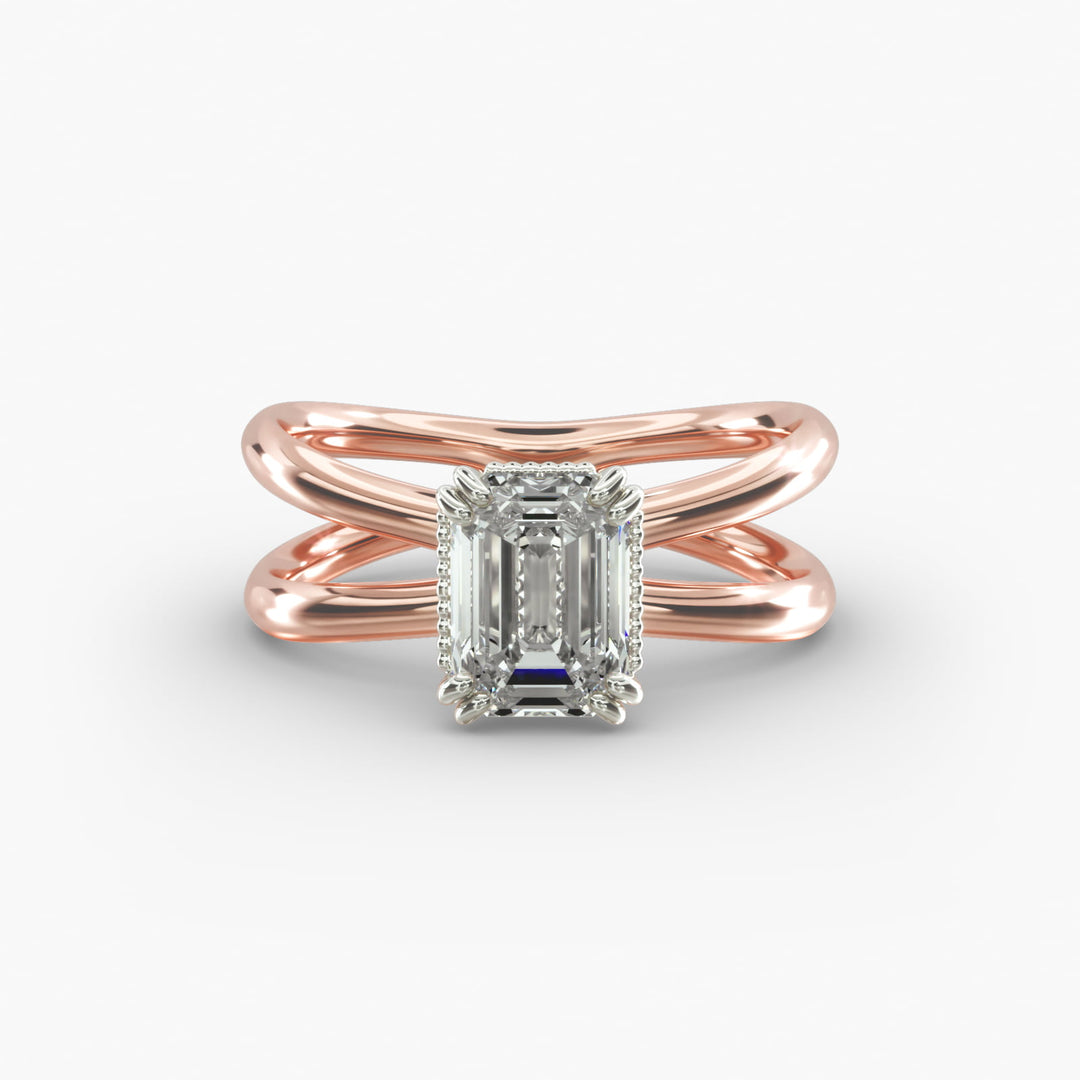 Emerald Lab-Grown Diamond Double Band Ring – Modern Designer Style | IGI Certified | 10K/14K/18K Gold