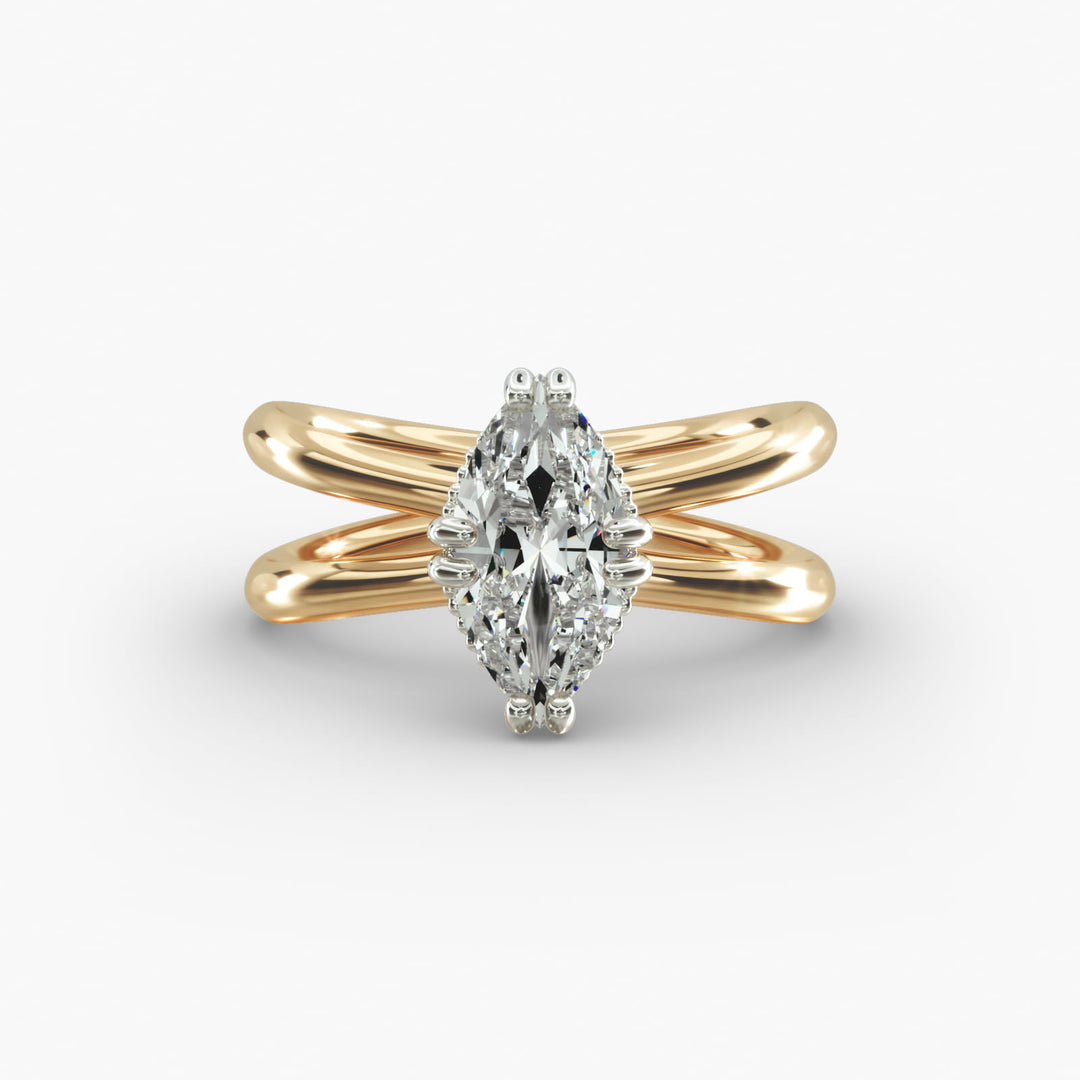 Marquise Lab-Grown Diamond Twisted Double Band Ring – Elegant Designer Style | IGI Certified | 10K/14K/18K Gold