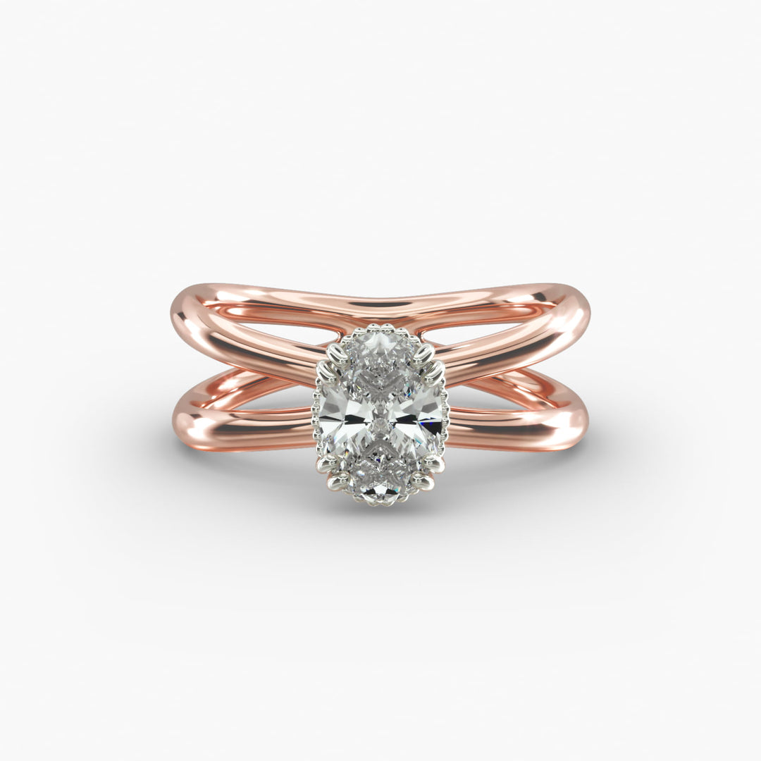 Oval Lab-Grown Diamond Twisted Double Band Ring – Contemporary Elegance | IGI Certified | 10K/14K/18K Gold