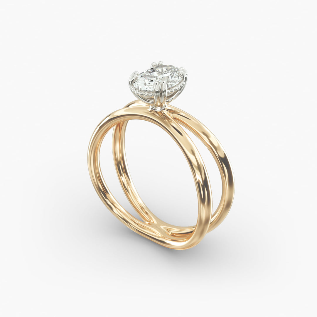 Oval Lab-Grown Diamond Twisted Double Band Ring – Contemporary Elegance | IGI Certified | 10K/14K/18K Gold