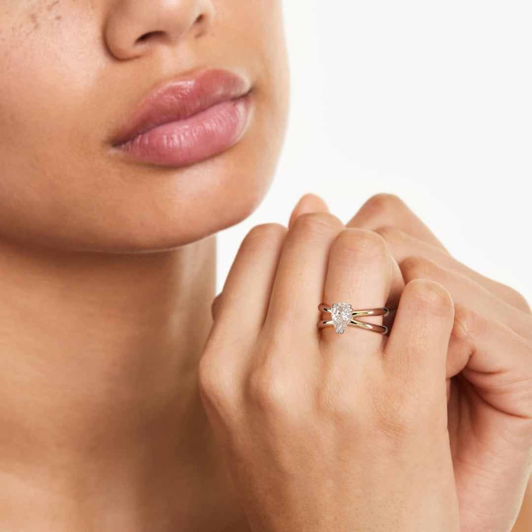 Pear Lab-Grown Diamond Double Band Ring – Chic Designer Look | IGI Certified | 10K/14K/18K Gold