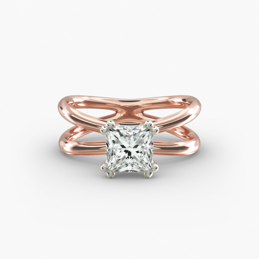 Princess Cut Solitaire Split Shank Lab-Grown Diamond Ring | 0.50–5.00 Carat | IGI Certified | Yellow, White, Rose Gold