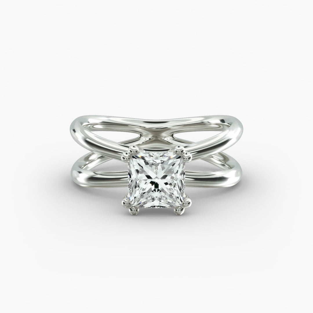 Princess Cut Solitaire Split Shank Lab-Grown Diamond Ring | 0.50–5.00 Carat | IGI Certified | Yellow, White, Rose Gold