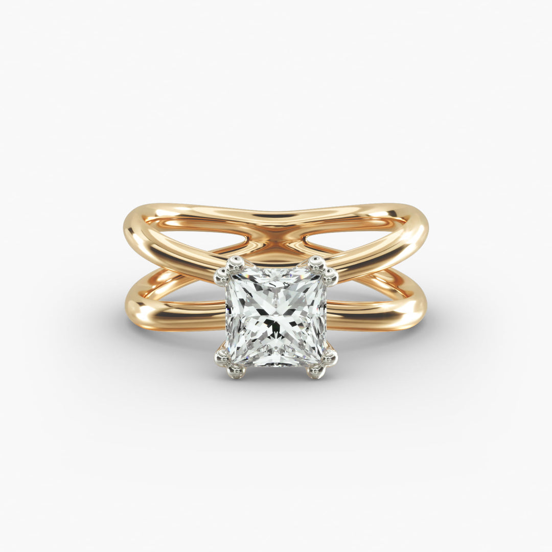 Princess Cut Solitaire Split Shank Lab-Grown Diamond Ring | 0.50–5.00 Carat | IGI Certified | Yellow, White, Rose Gold