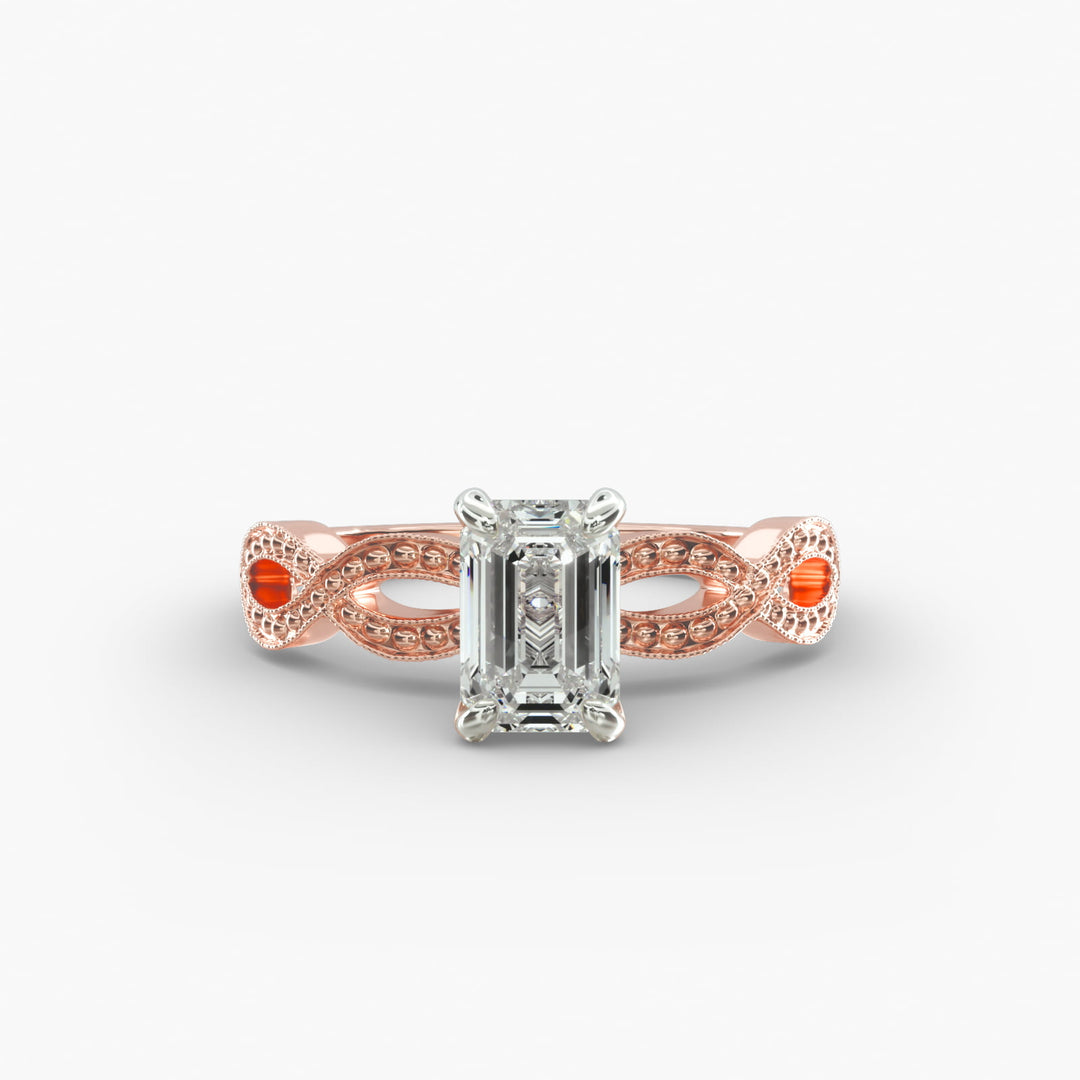 Emerald Cut Lab-Grown Diamond Infinity Twist Ring with Milgrain | IGI Certified | 10K/14K/18K Gold