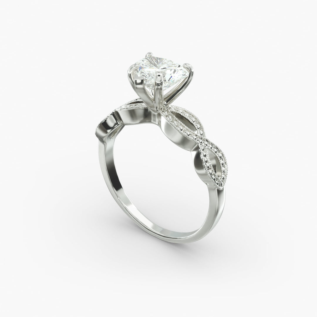 Heart Lab-Grown Diamond Ring – Twisted Milgrain Band | IGI Certified | 10K/14K/18K Gold