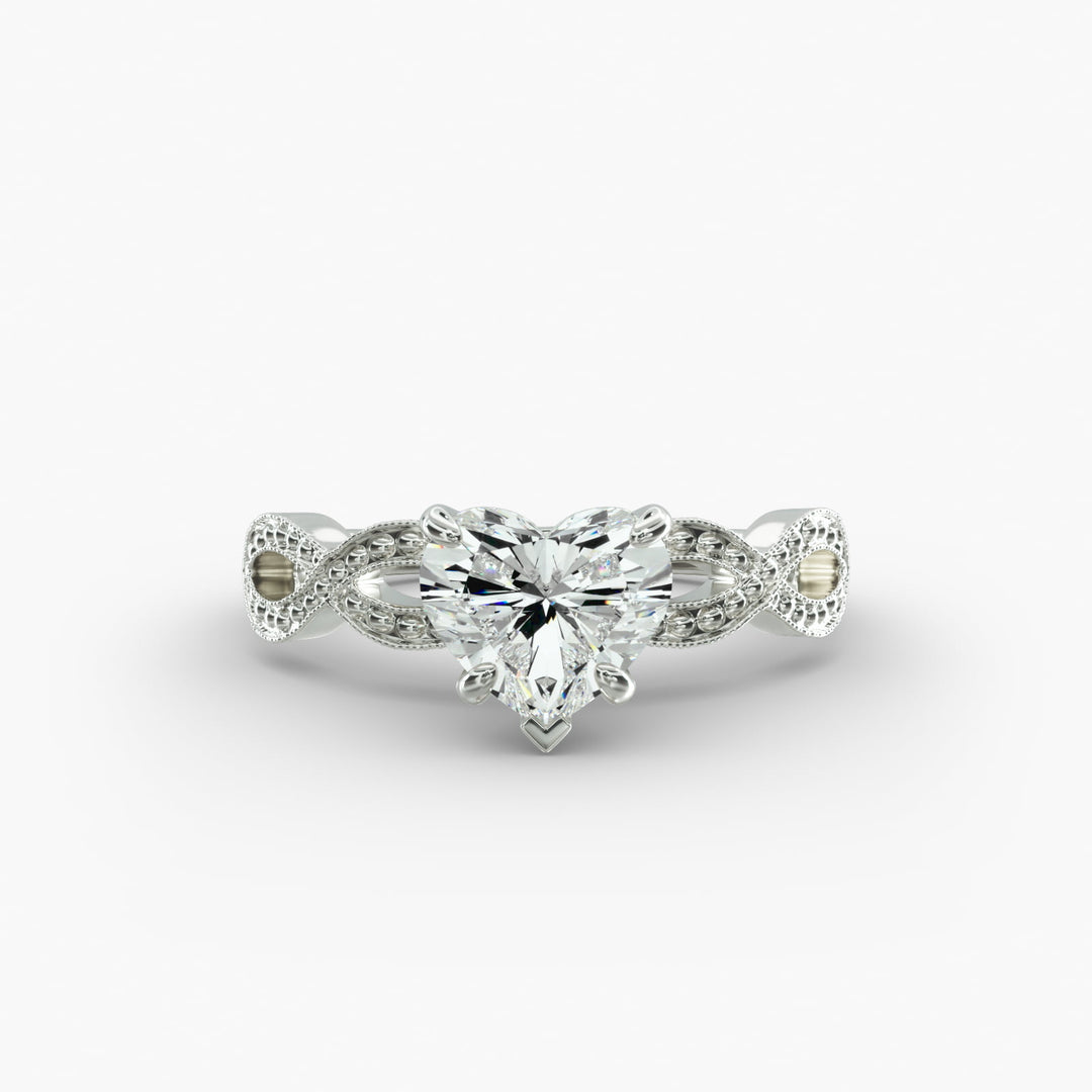 Heart Lab-Grown Diamond Ring – Twisted Milgrain Band | IGI Certified | 10K/14K/18K Gold