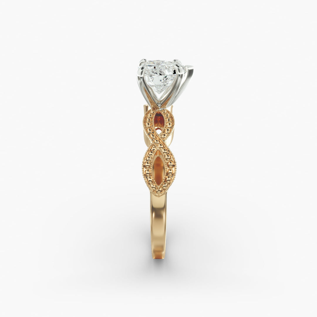 Heart Lab-Grown Diamond Ring – Twisted Milgrain Band | IGI Certified | 10K/14K/18K Gold