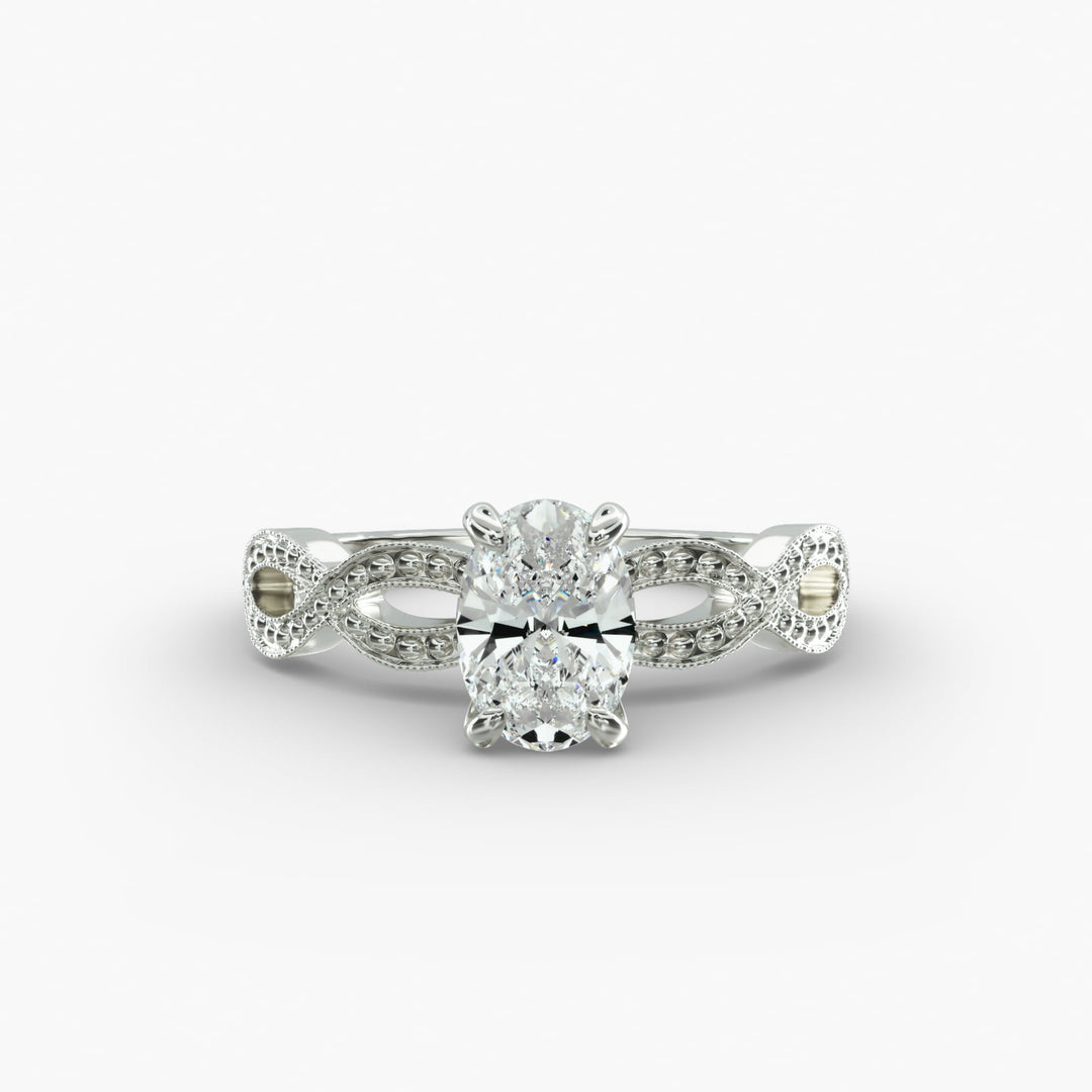 Oval Lab-Grown Diamond Ring – Twisted Milgrain Band | IGI Certified | 10K/14K/18K Gold