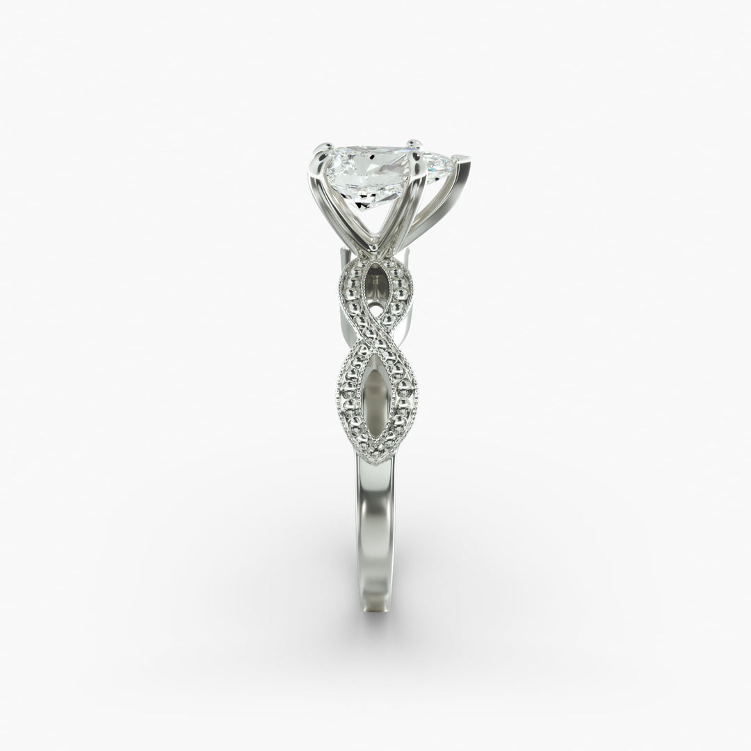 Pear Shape Lab-Grown Diamond Twisted Band Ring with Milgrain | IGI Certified | 10K/14K/18K Gold