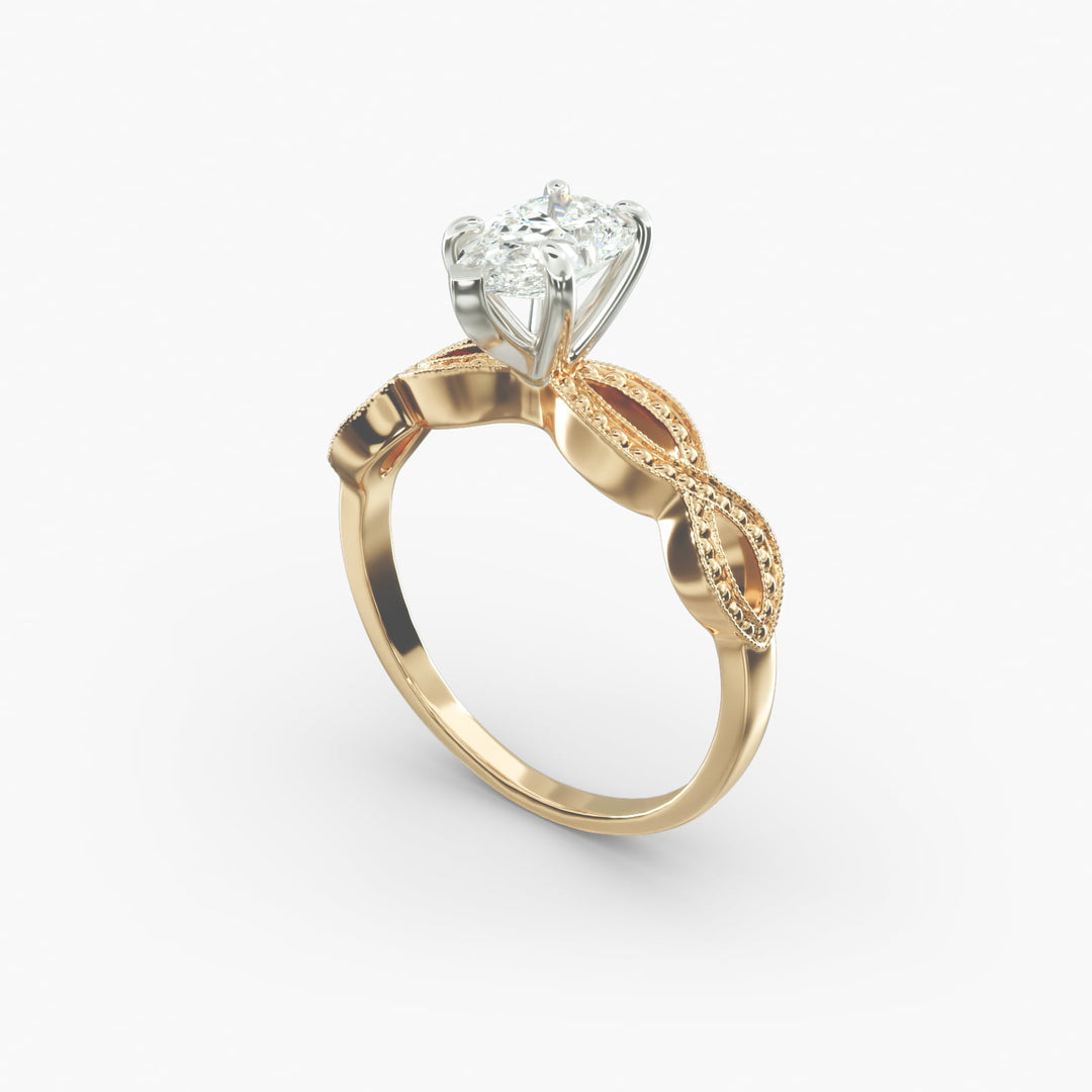Pear Shape Lab-Grown Diamond Twisted Band Ring with Milgrain | IGI Certified | 10K/14K/18K Gold