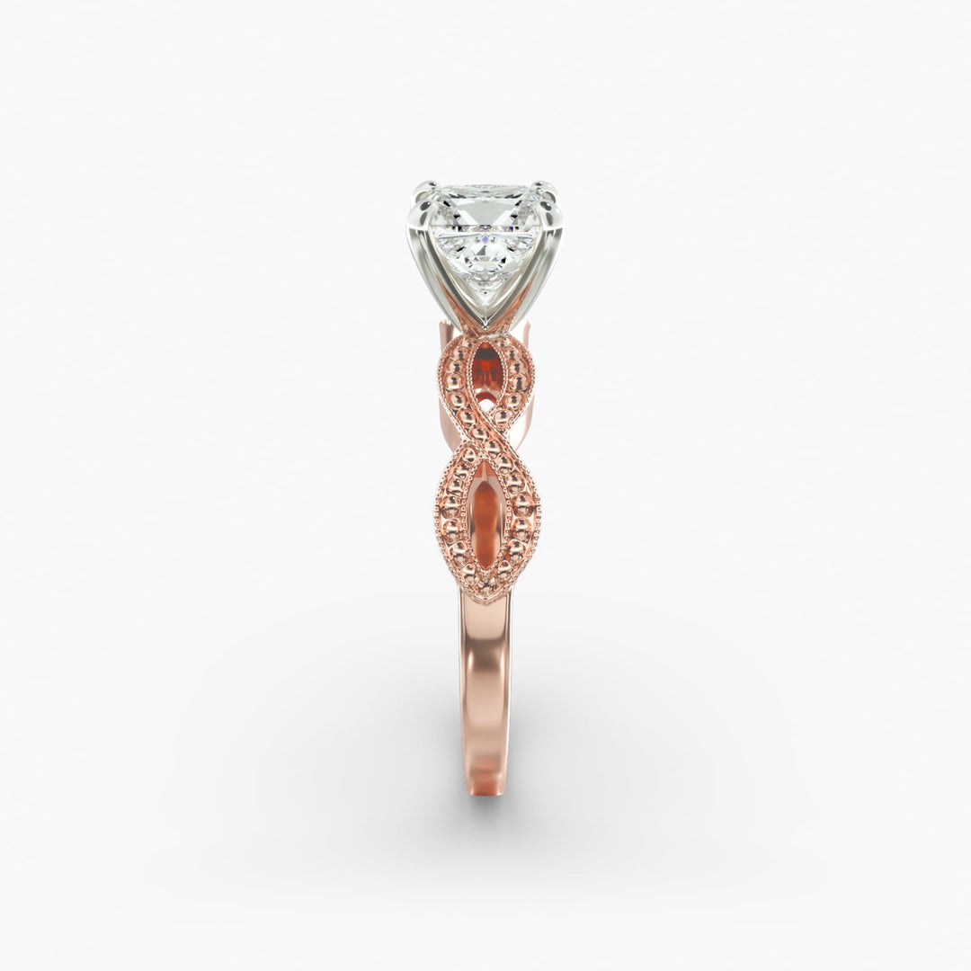 Princess Cut Milgrain Twisted Lab-Grown Diamond Ring | 0.50–5.00 Carat | IGI Certified | Yellow, White, Rose Gold