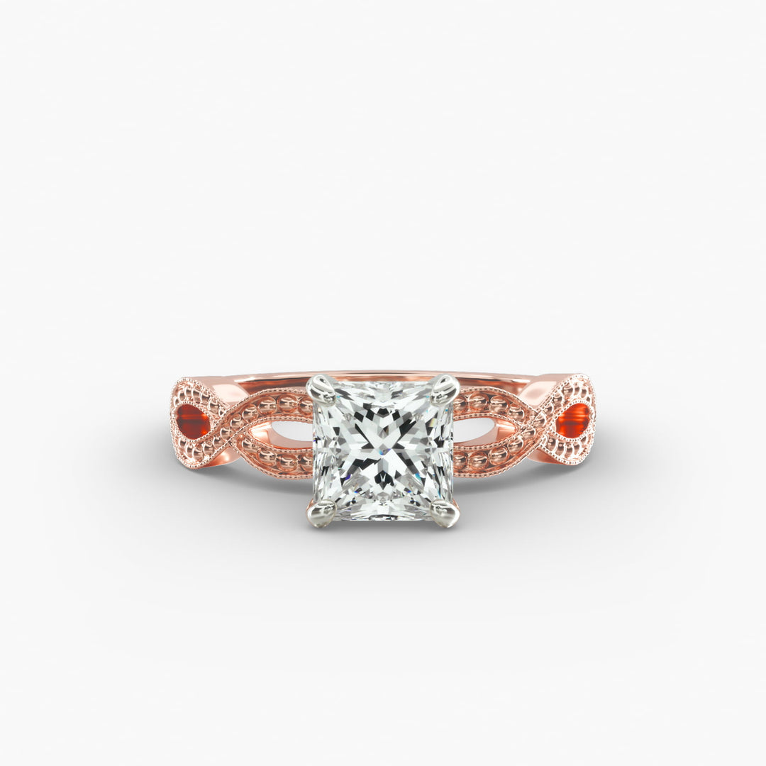 Princess Cut Milgrain Twisted Lab-Grown Diamond Ring | 0.50–5.00 Carat | IGI Certified | Yellow, White, Rose Gold