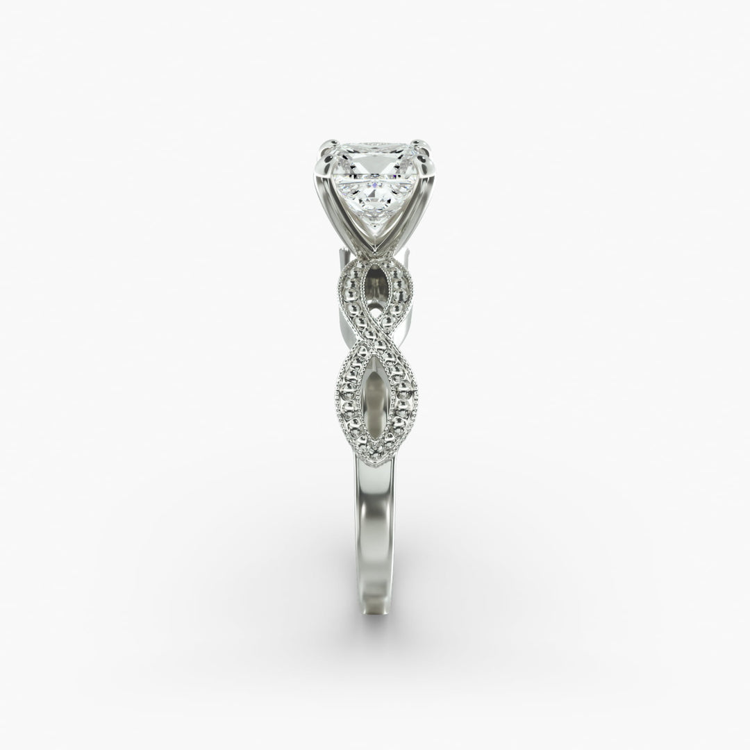 Princess Cut Milgrain Twisted Lab-Grown Diamond Ring | 0.50–5.00 Carat | IGI Certified | Yellow, White, Rose Gold