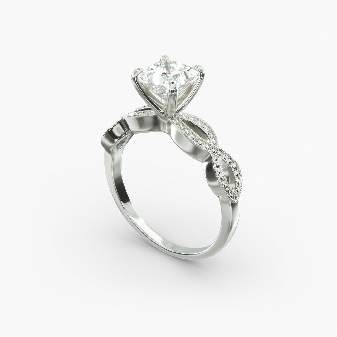 Princess Cut Milgrain Twisted Lab-Grown Diamond Ring | 0.50–5.00 Carat | IGI Certified | Yellow, White, Rose Gold