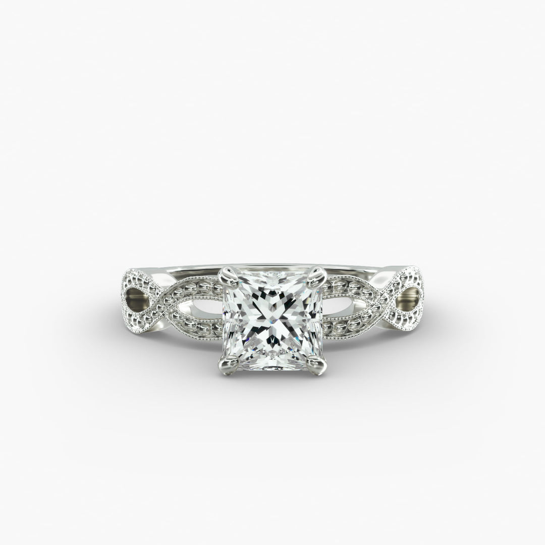 Princess Cut Milgrain Twisted Lab-Grown Diamond Ring | 0.50–5.00 Carat | IGI Certified | Yellow, White, Rose Gold