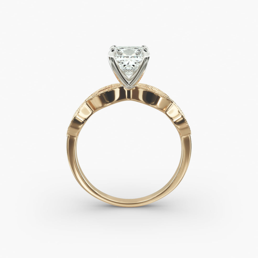 Princess Cut Milgrain Twisted Lab-Grown Diamond Ring | 0.50–5.00 Carat | IGI Certified | Yellow, White, Rose Gold