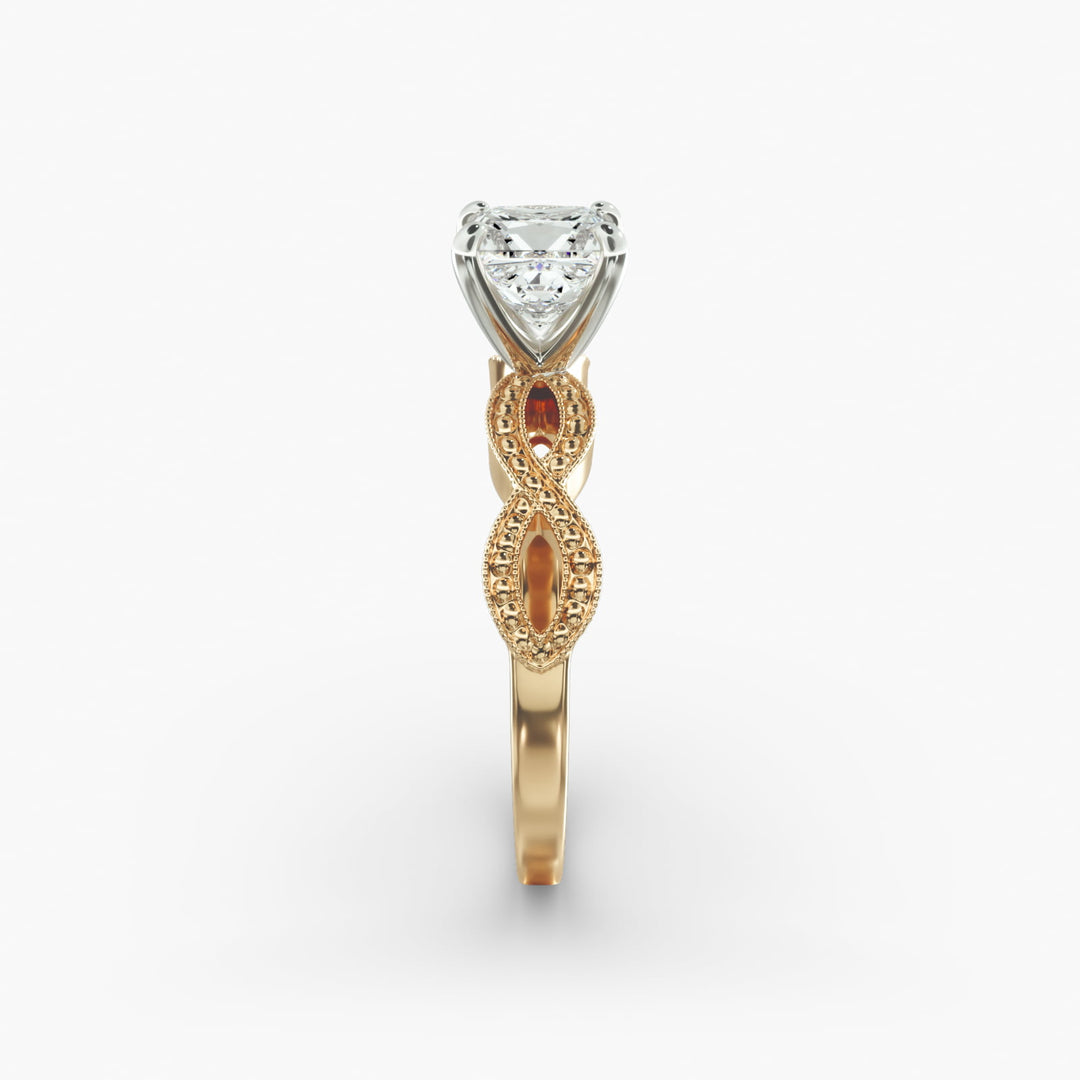 Princess Cut Milgrain Twisted Lab-Grown Diamond Ring | 0.50–5.00 Carat | IGI Certified | Yellow, White, Rose Gold