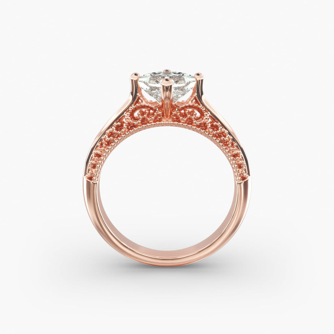 Princess Cut Milgrain Design Lab-Grown Diamond Ring | 0.50–5.00 Carat | IGI Certified | Yellow, White, Rose Gold