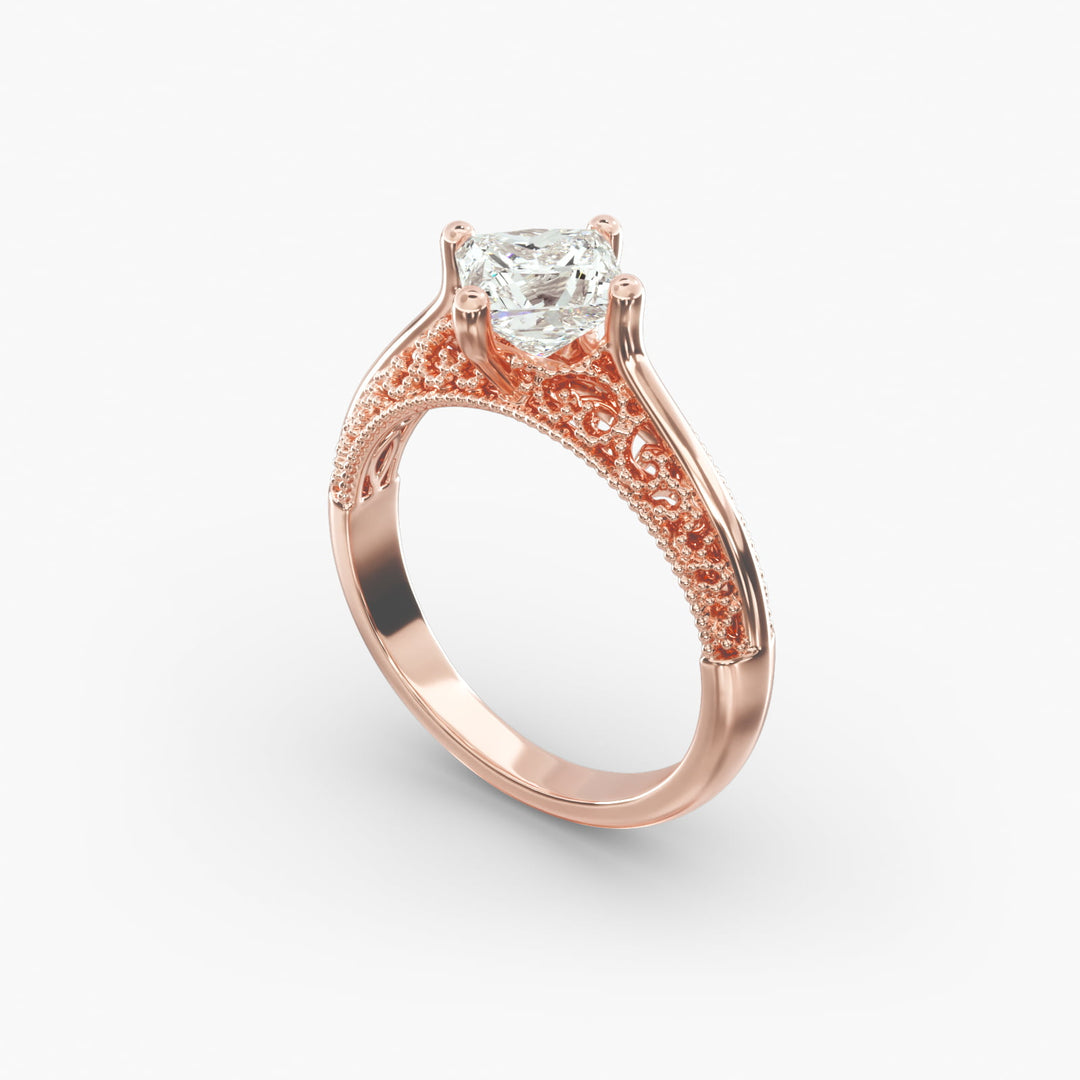 Princess Cut Milgrain Design Lab-Grown Diamond Ring | 0.50–5.00 Carat | IGI Certified | Yellow, White, Rose Gold
