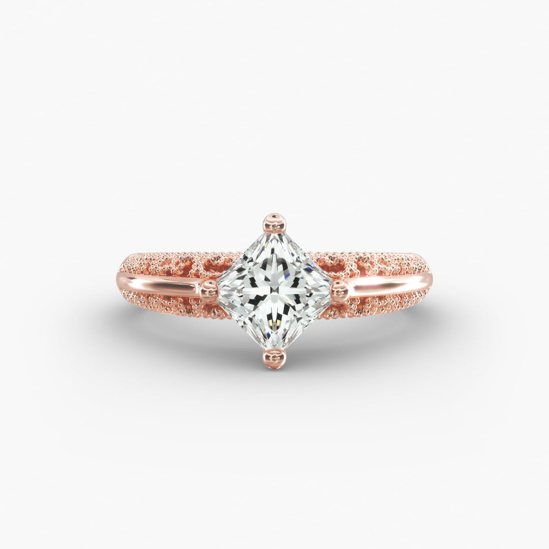 Princess Cut Milgrain Design Lab-Grown Diamond Ring | 0.50–5.00 Carat | IGI Certified | Yellow, White, Rose Gold
