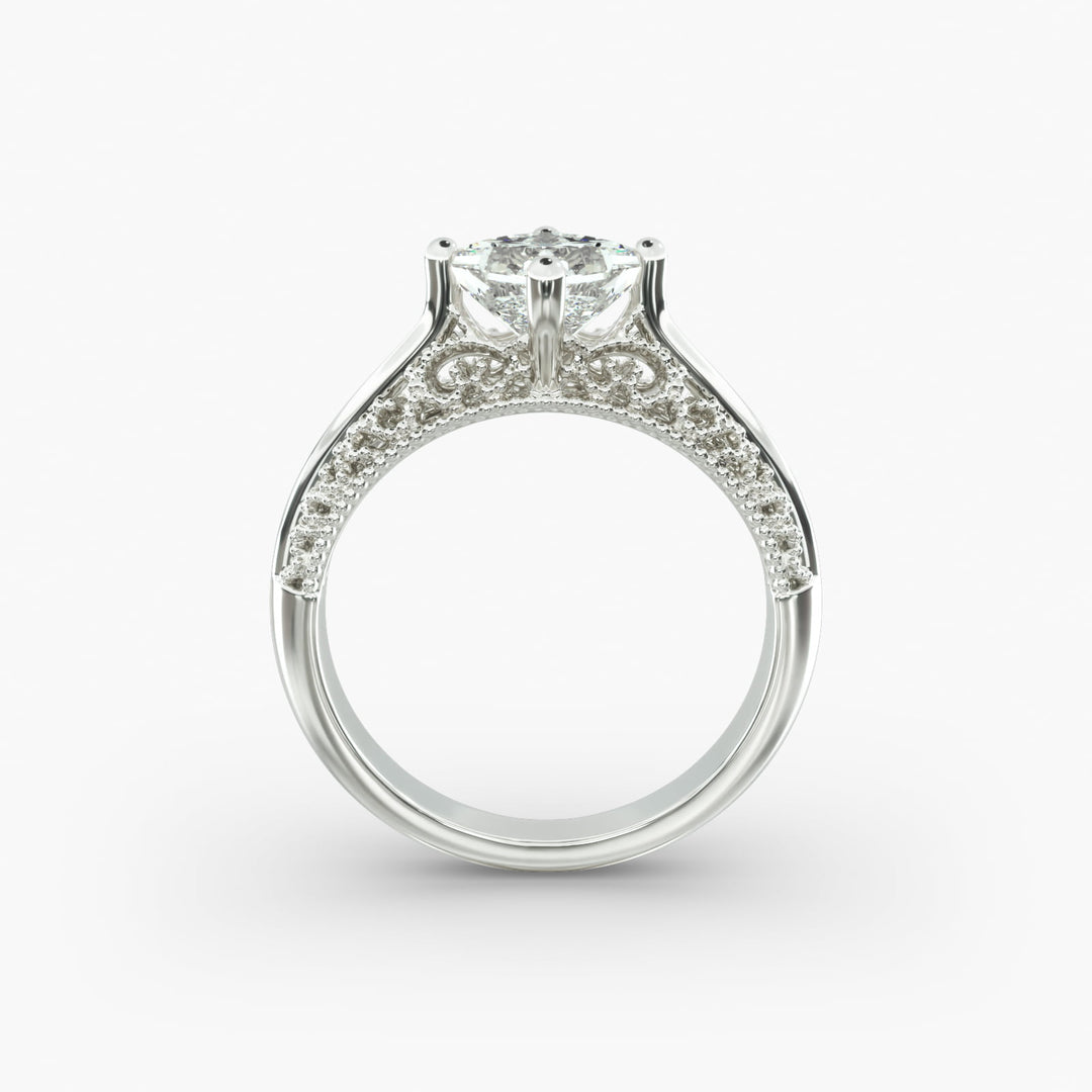 Princess Cut Milgrain Design Lab-Grown Diamond Ring | 0.50–5.00 Carat | IGI Certified | Yellow, White, Rose Gold