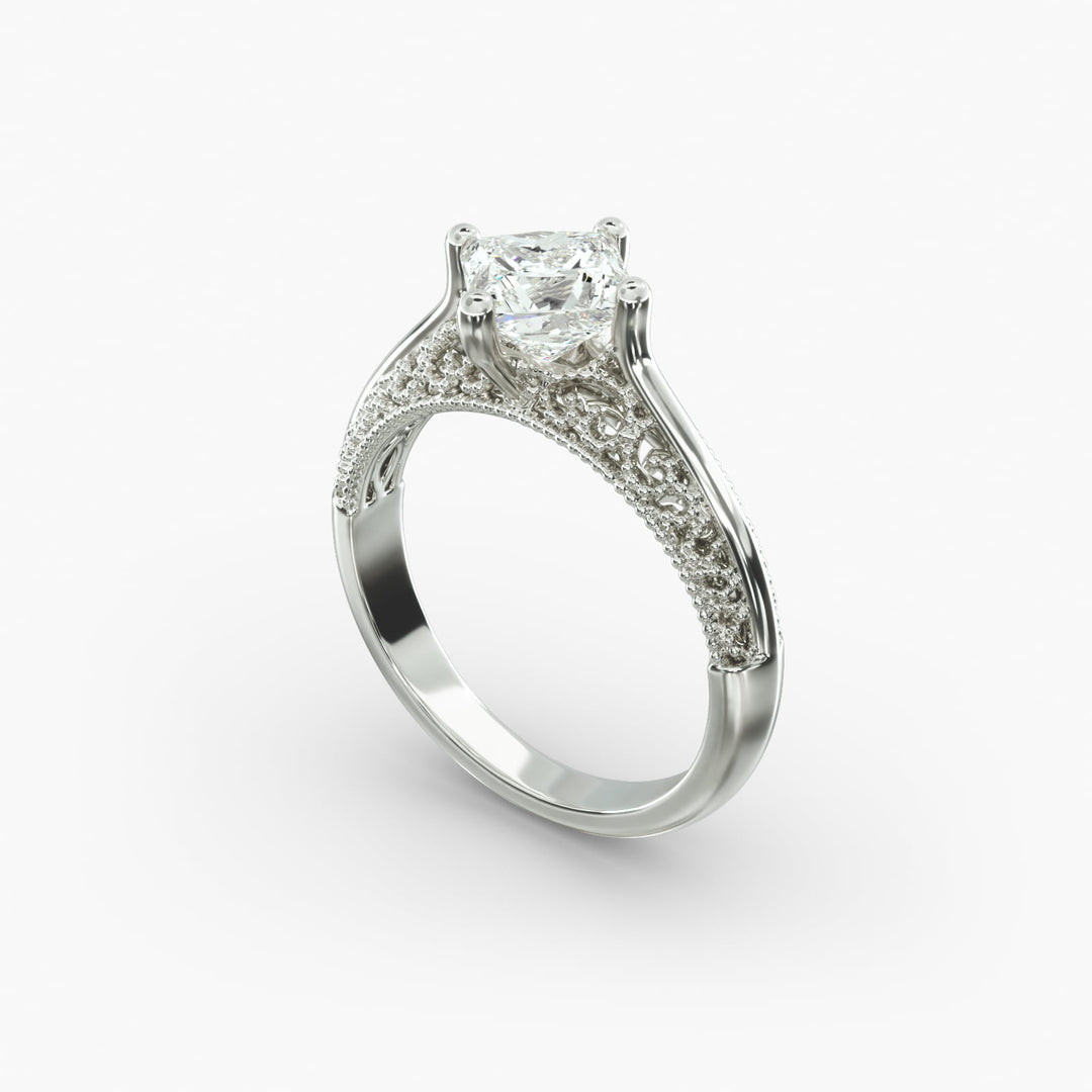 Princess Cut Milgrain Design Lab-Grown Diamond Ring | 0.50–5.00 Carat | IGI Certified | Yellow, White, Rose Gold
