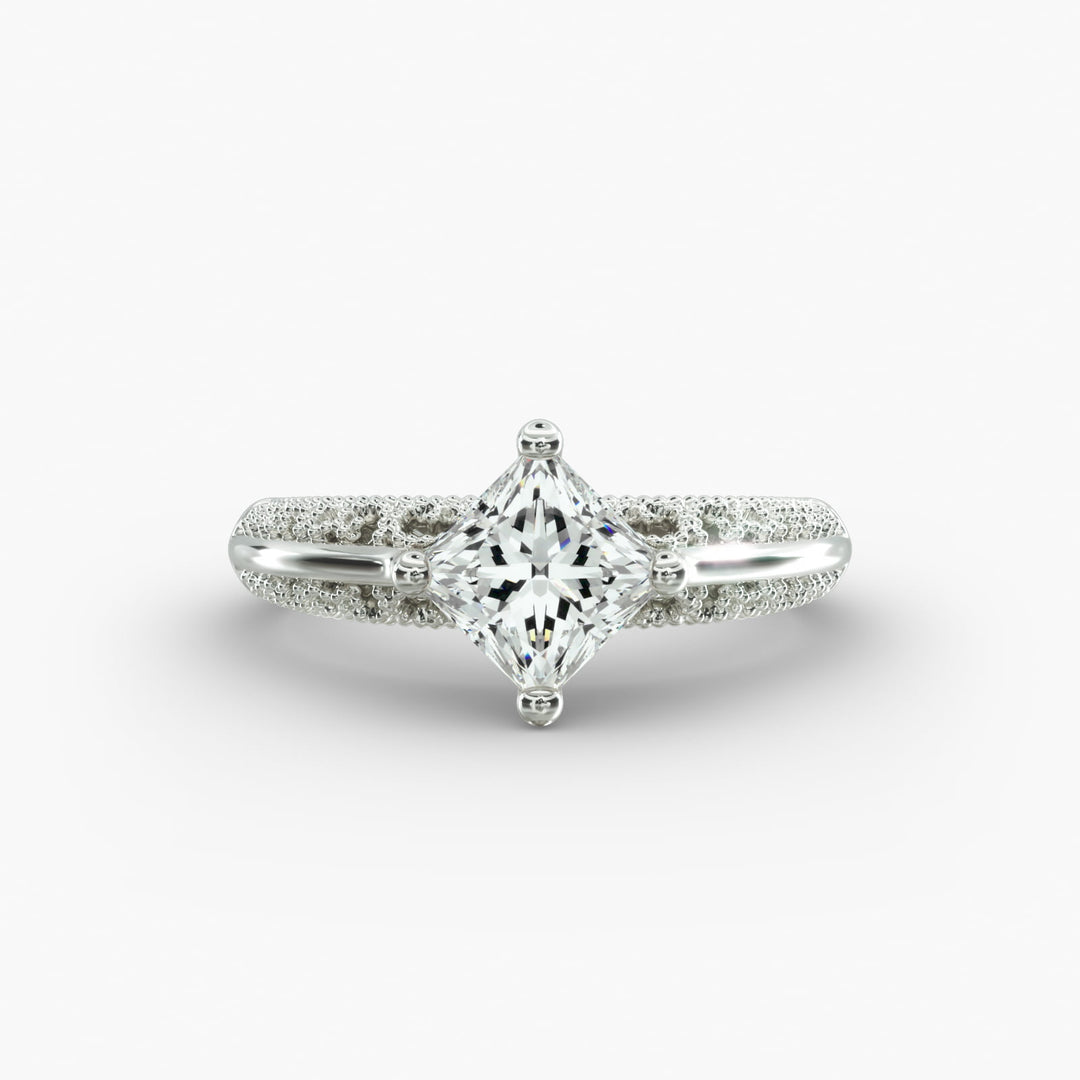 Princess Cut Milgrain Design Lab-Grown Diamond Ring | 0.50–5.00 Carat | IGI Certified | Yellow, White, Rose Gold