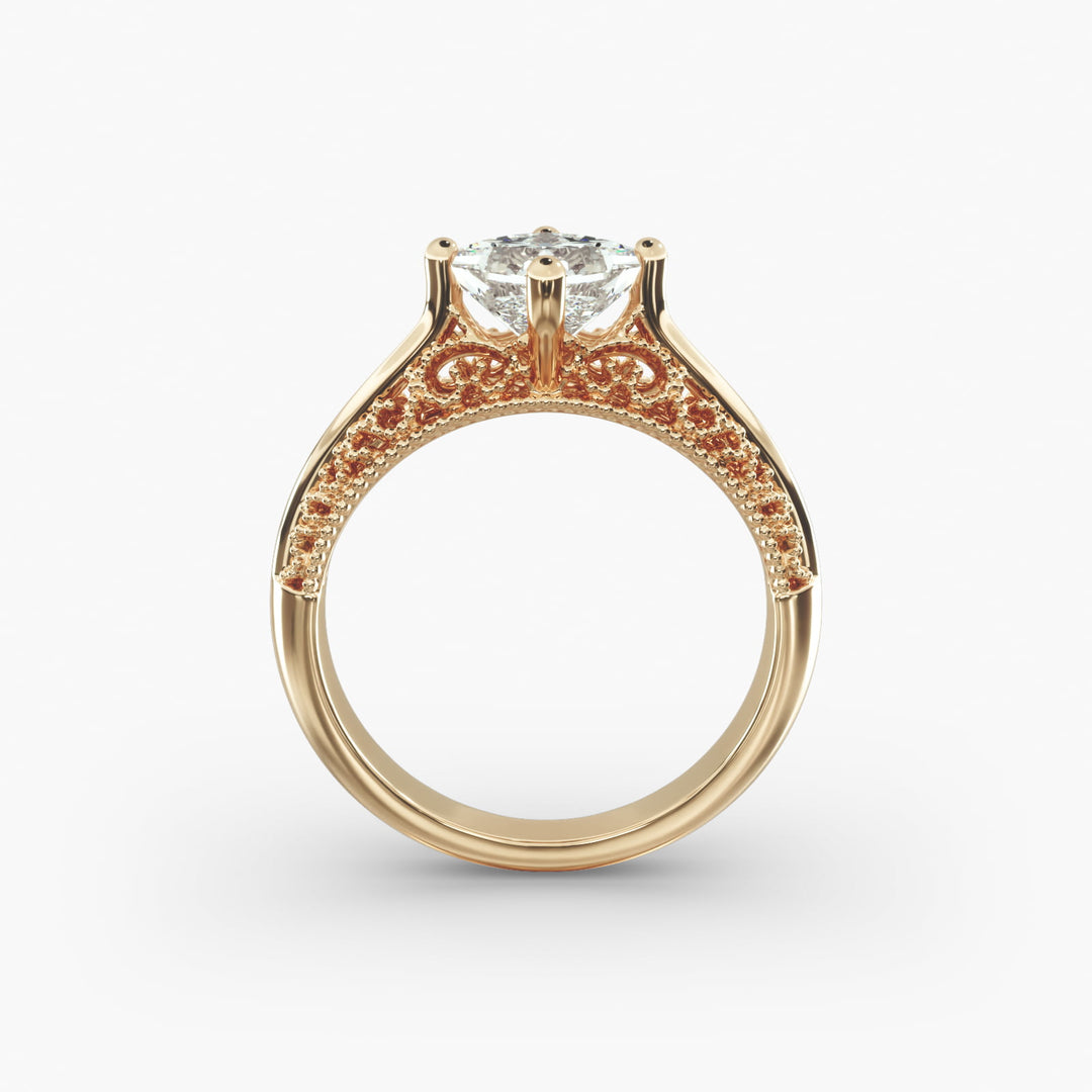 Princess Cut Milgrain Design Lab-Grown Diamond Ring | 0.50–5.00 Carat | IGI Certified | Yellow, White, Rose Gold