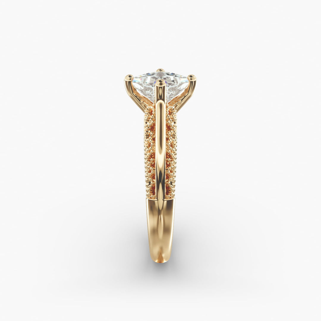 Princess Cut Milgrain Design Lab-Grown Diamond Ring | 0.50–5.00 Carat | IGI Certified | Yellow, White, Rose Gold