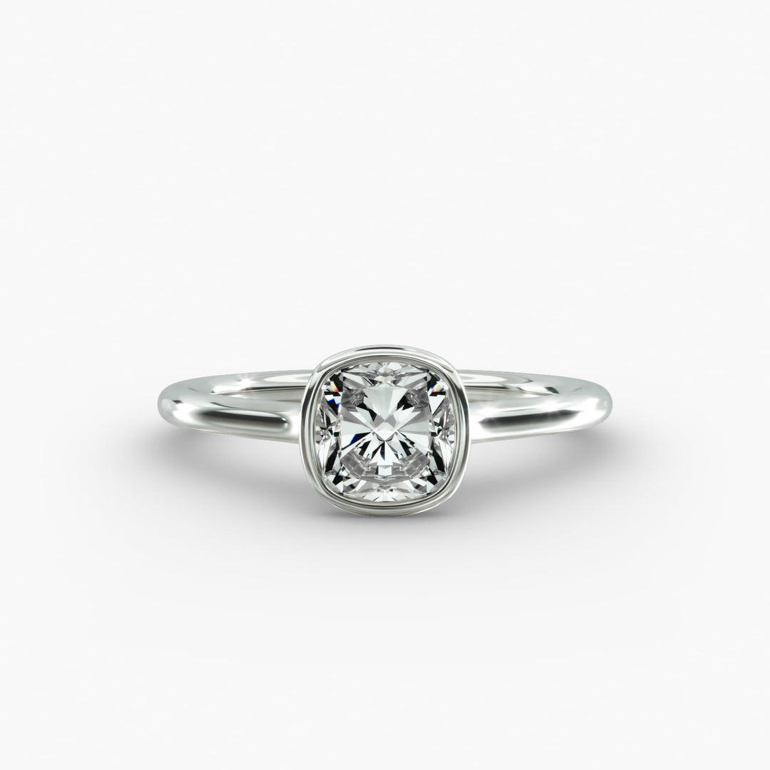Cushion Lab-Grown Diamond Bezel-Set Engagement Ring | Sleek Low-Profile | IGI Certified | 10K/14K/18K Gold