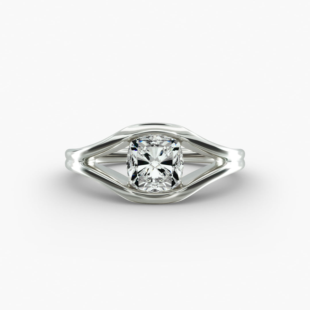 Cushion Lab-Grown Diamond Ring – V-Shaped Side Design | IGI Certified | 10K/14K/18K Gold
