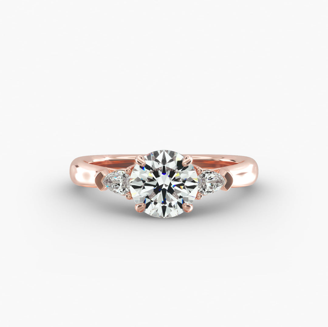 10K Gold Three Stone Round With Pear Shaped Diamond Engagement Ring