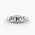 Load image into Gallery viewer, 18K Gold Emerald And Round Shape Three Stone Engagement Ring
