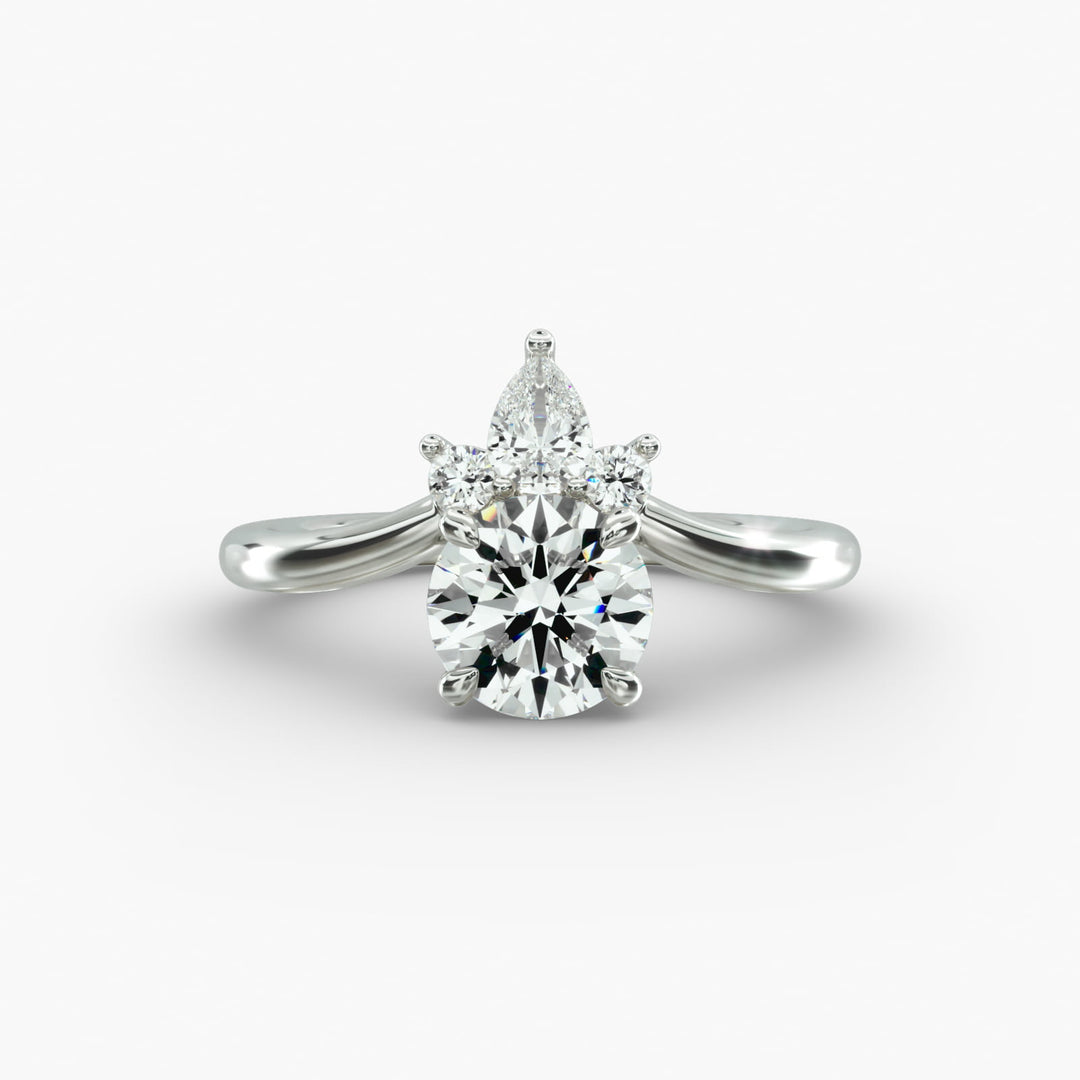 14K Gold Round And Pear Three Stone Curved Diamond Ring