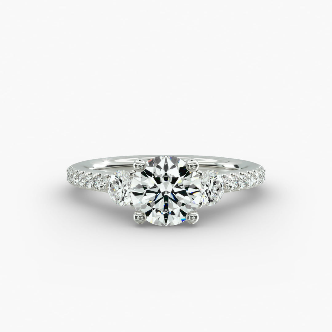 14K Gold Round Brilliant Cut Three Stone Engagement Ring