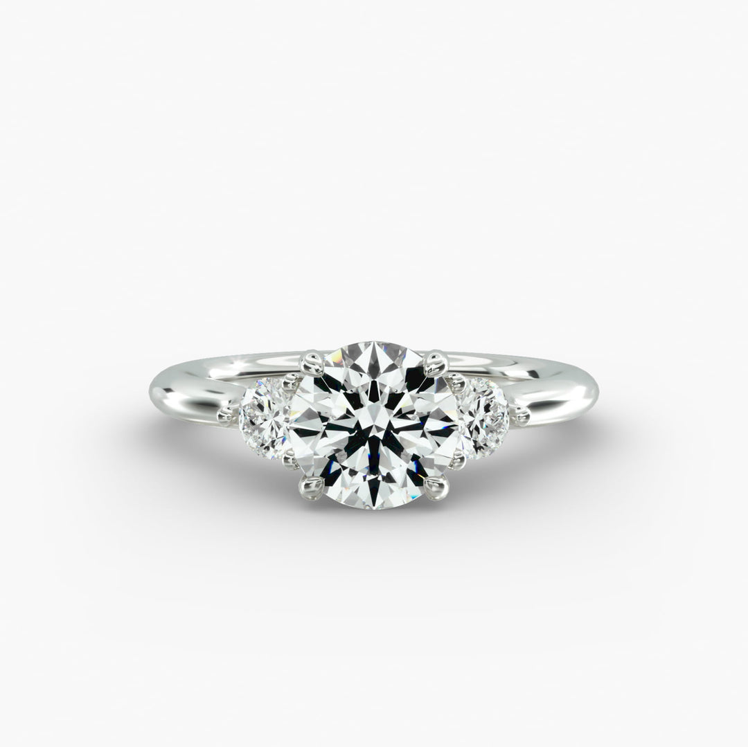 14K Gold Three Stone Round Shaped Diamond Engagement Ring