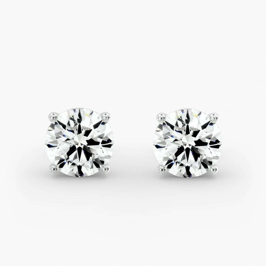 Round Diamond Four‑Prong Stud Earrings 0.50–10.00 CT in 10K/14K/18K White or Yellow Gold