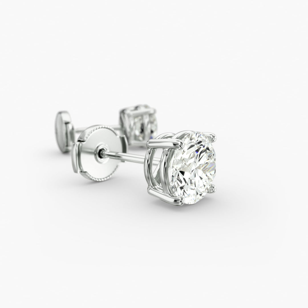 Round Diamond Four‑Prong Stud Earrings 0.50–10.00 CT in 10K/14K/18K White or Yellow Gold