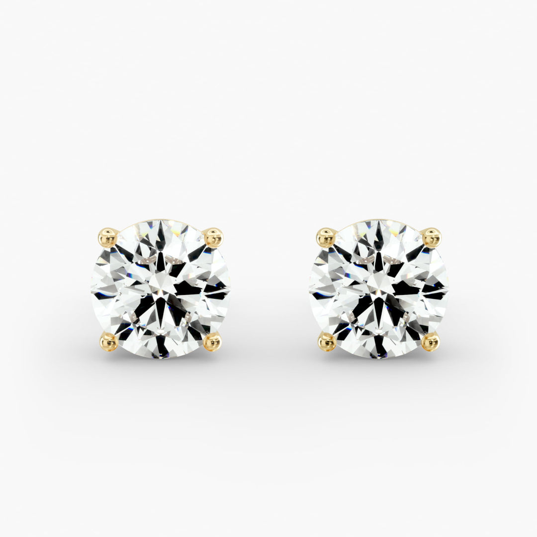 Round Diamond Four‑Prong Stud Earrings 0.50–10.00 CT in 10K/14K/18K White or Yellow Gold