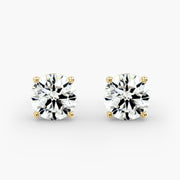 Round Diamond Four‑Prong Stud Earrings 0.50–10.00 CT in 10K/14K/18K White or Yellow Gold