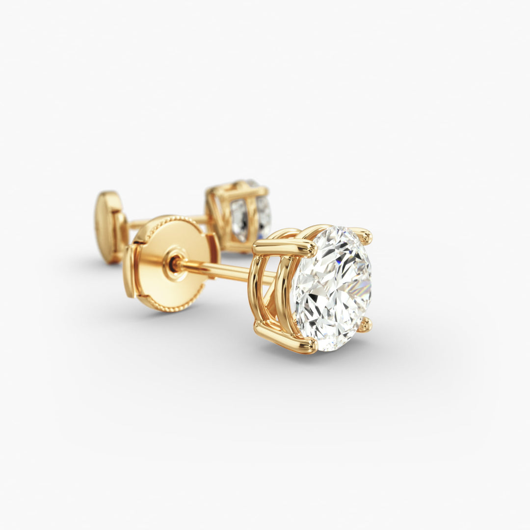 Round Diamond Four‑Prong Stud Earrings 0.50–10.00 CT in 10K/14K/18K White or Yellow Gold