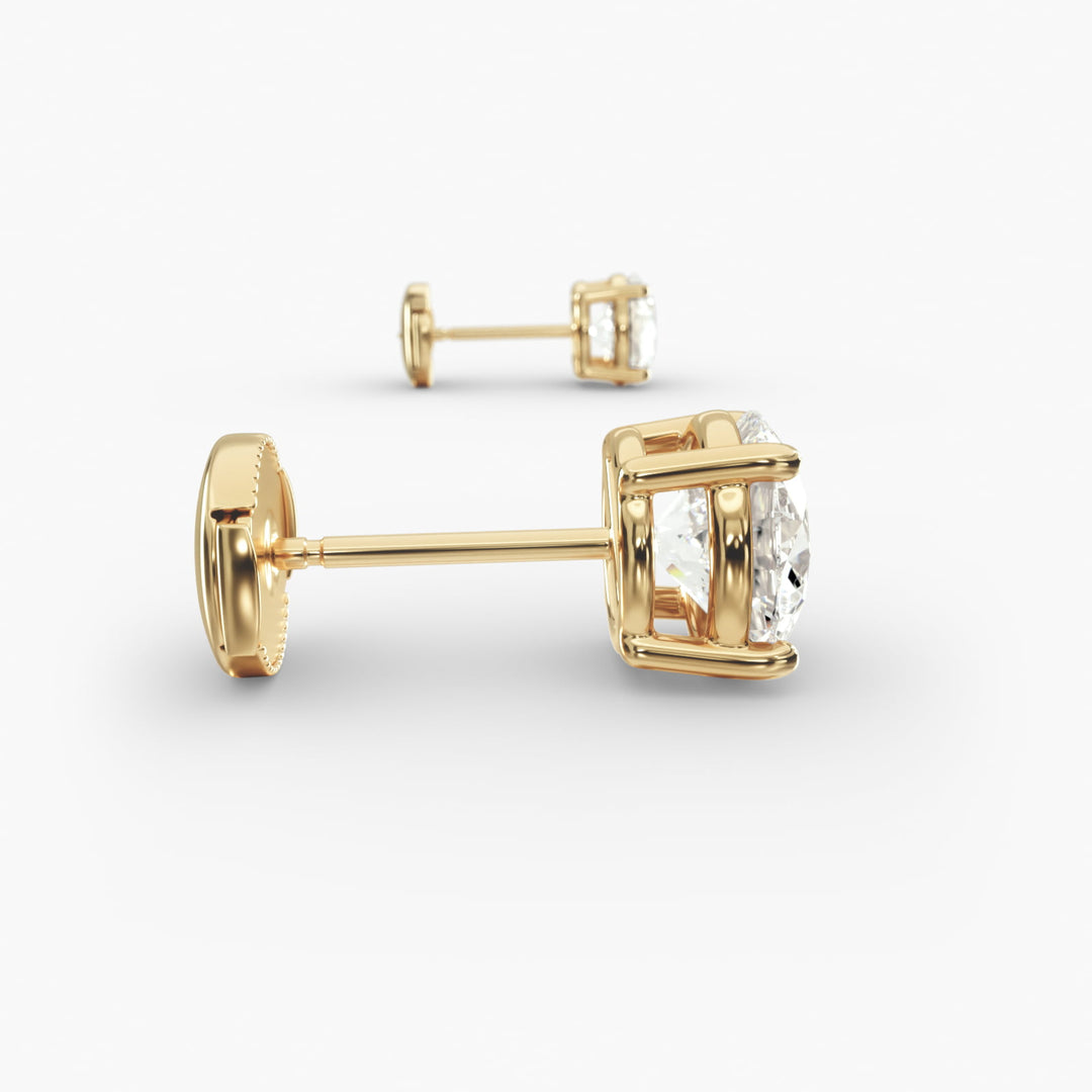 Round Diamond Four‑Prong Stud Earrings 0.50–10.00 CT in 10K/14K/18K White or Yellow Gold