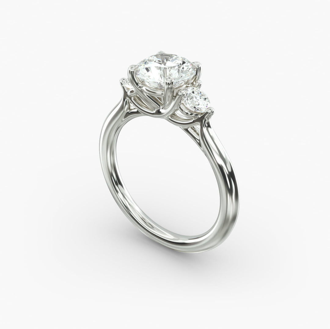 14K Gold Three Stone Round Shaped Diamond Engagement Ring
