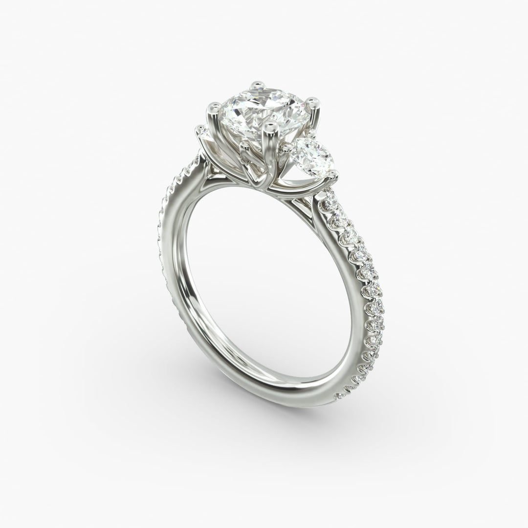 14K Gold Round Brilliant Cut Three Stone Engagement Ring