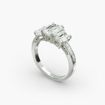 Load image into Gallery viewer, 18K Gold Emerald And Round Shape Three Stone Engagement Ring
