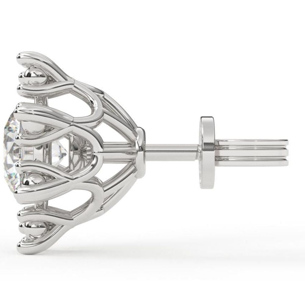 Large Round Lab Grown Diamond Flower Earrings with Milgrain 0.94 CTW in 10K 14K 18K White Yellow Rose Gold